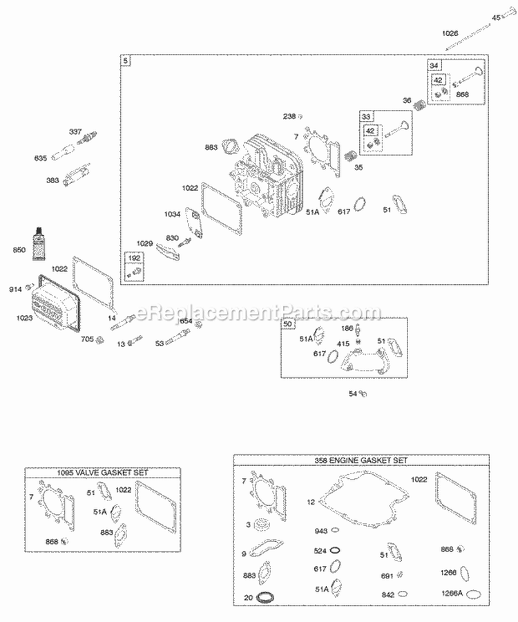 Cylinder Head Gasket Set - Engine Gasket Set - Valve Valves Diagram and Parts List for 215972-0112-E9  Briggs and Stratton Engine